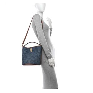 CELINE Denim Calfskin Logo Bucket 16 Bag Blue